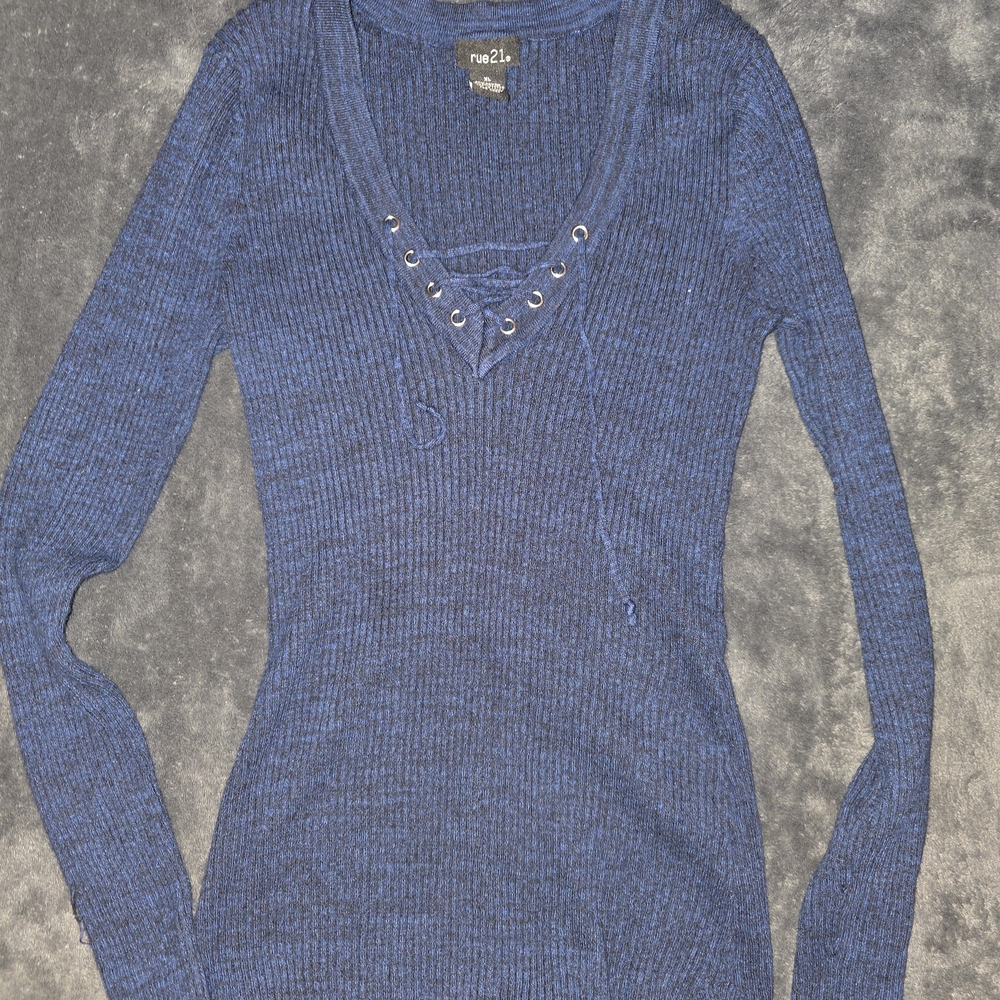 Rue21 Navy Ribbed Lace-Up Sweater